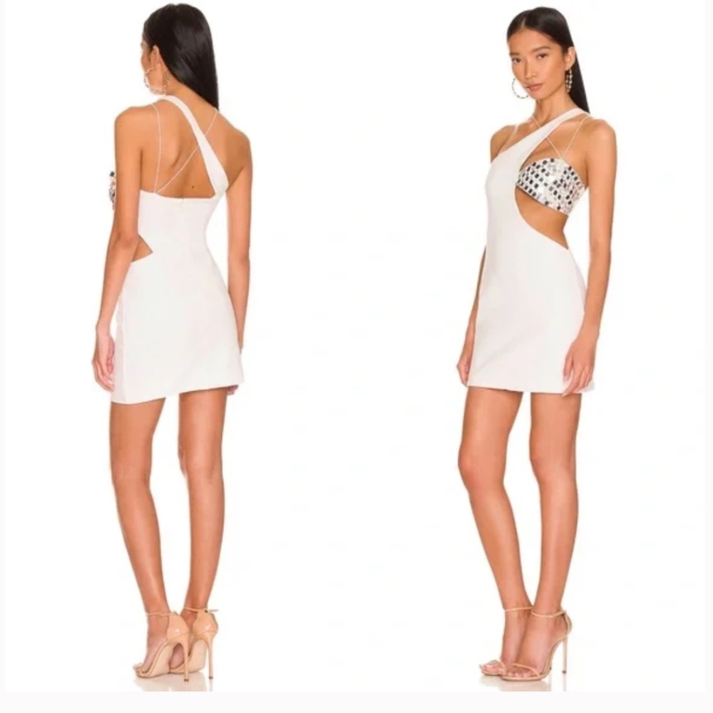 NBD White Cutout Mini Dress With Embellishment/ Gems